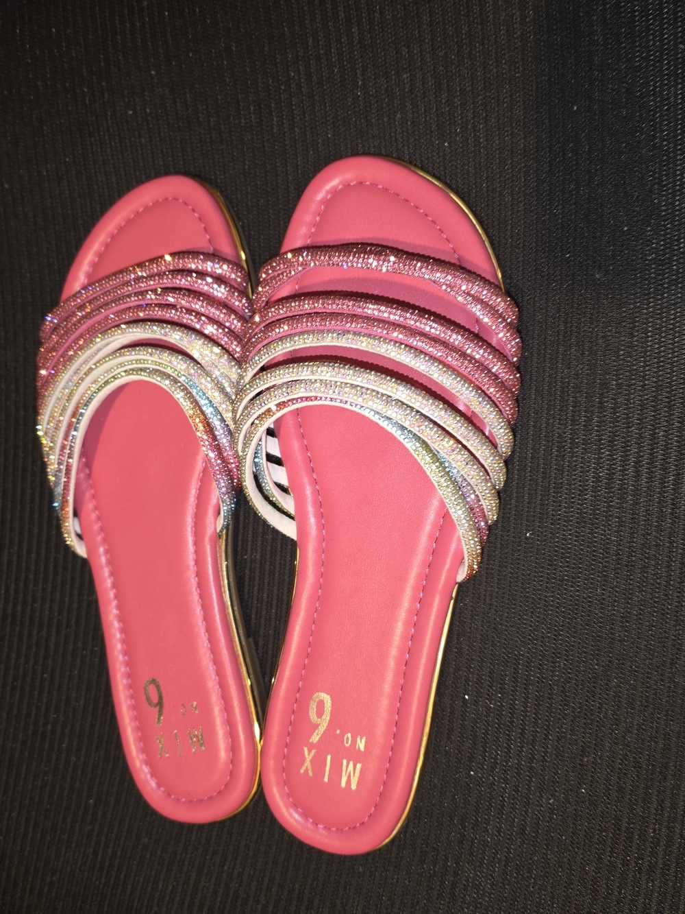 MIX No. 6 Pink Crystal Multi-Strip Slide Sandals
